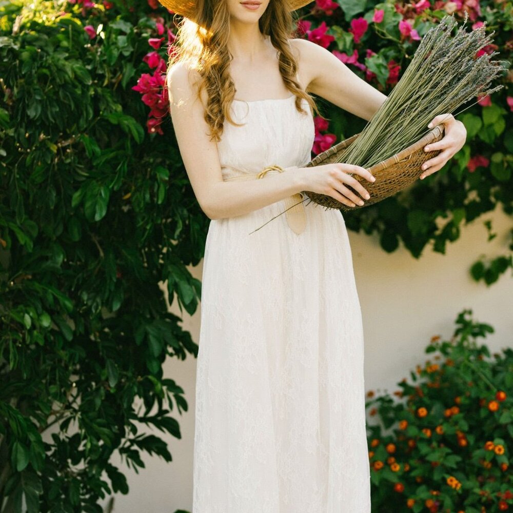 Delicate white lace maxi dress